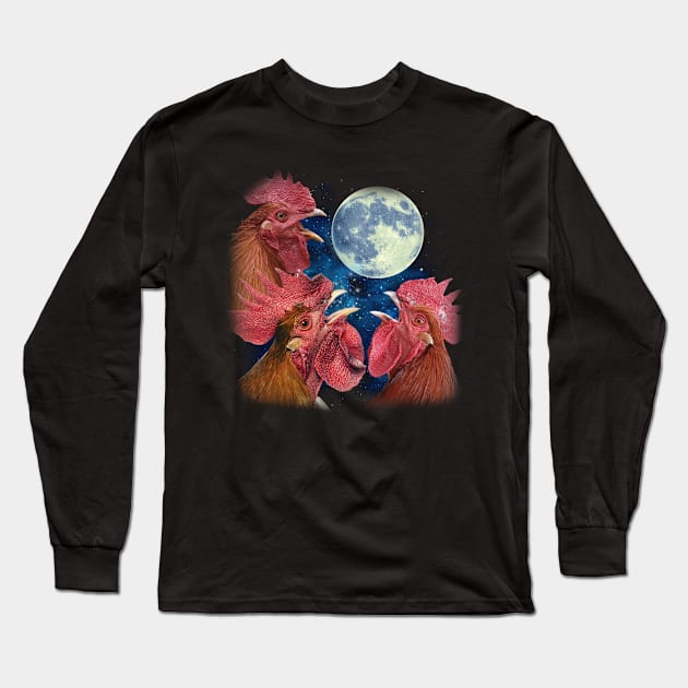 Cluck Couture Chicken The Moon, Tee Triumph for Poultry Admirers Long Sleeve T-Shirt by Kevin Jones Art